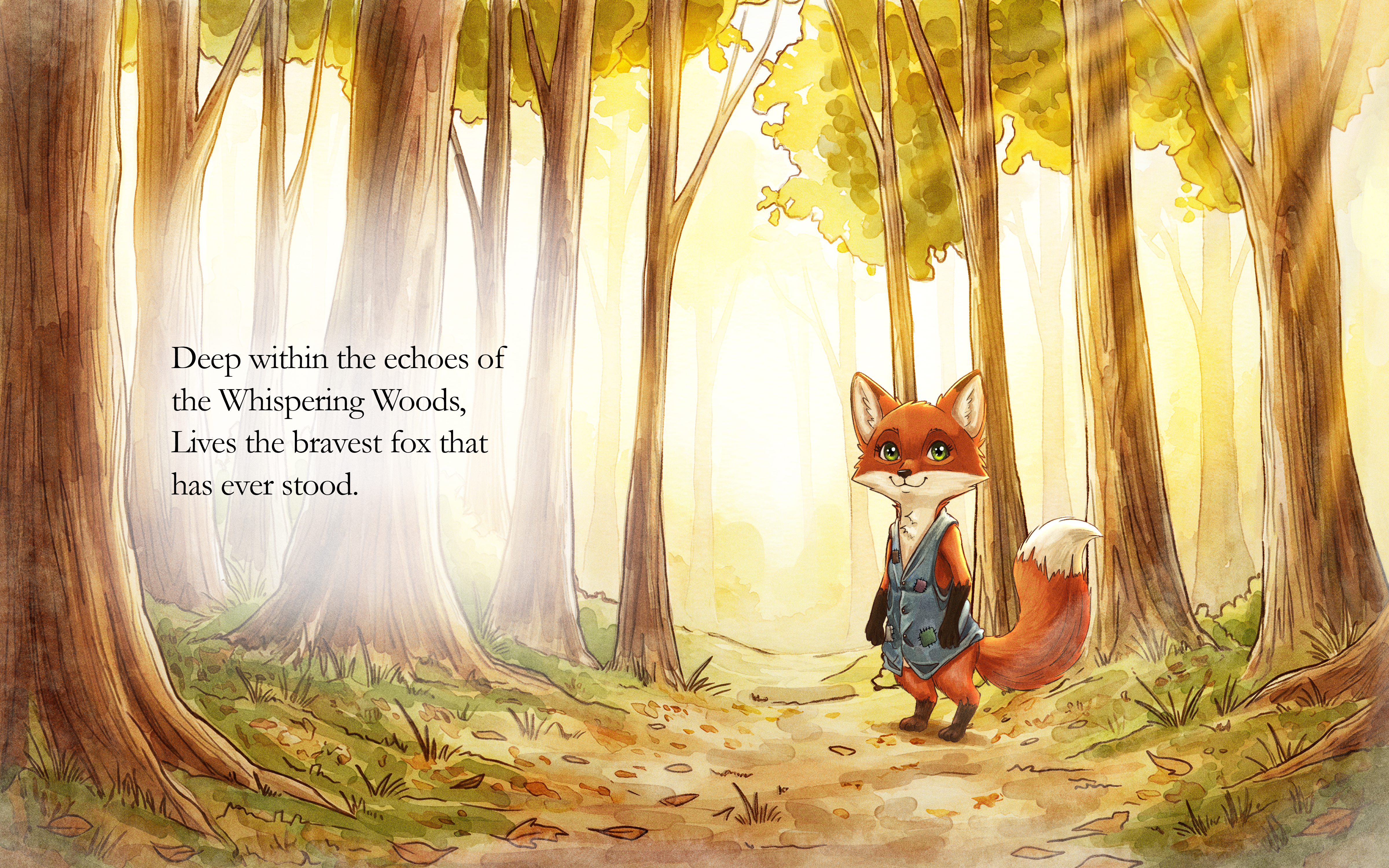 Interior spread: Freya on the path through the Whispering Woods